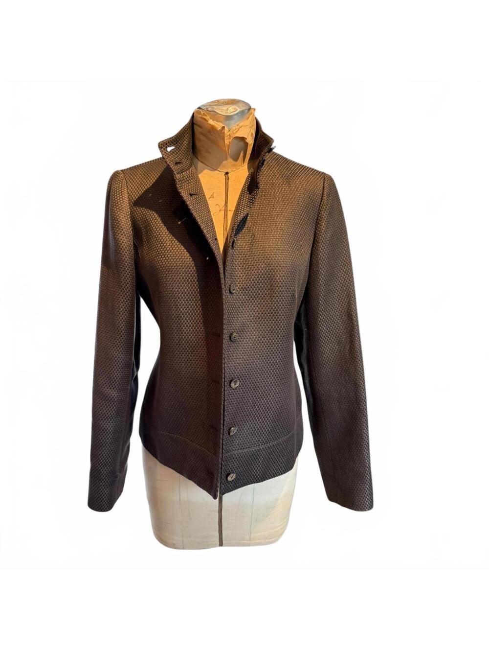 Lafayette 148 Women's Brown Tweed Button-Up Jacket with Stand Collar
